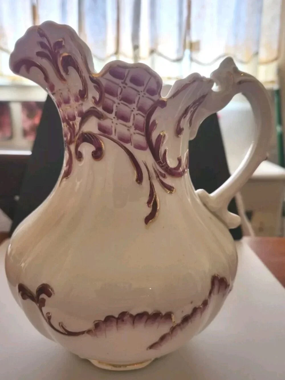 American DRESDEN PORCELAIN LARGE WHITE Cranberry WATER PITCHER 7
